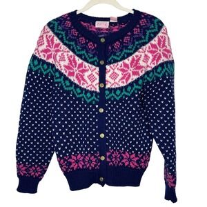 Vintage Ashley‎ Womens Fair Isle Knit Sweater Cardigan Cottagecore Grandmacore
